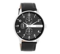 Oozoo Timepieces Herren Uhr in Black/Silver | Armbanduhr Herren mit Lederarmband | Schöne Uhr für Männer | Edle Analog Herrenuhr (45mm Gehäuse) in rund C11309
