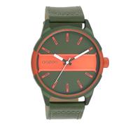 Oozoo Timepieces Herren Uhr in Grün/Flou Orange metallic | Armbanduhr Herren mit Lederarmband | Schöne Uhr für Männer | Edle Analog Herrenuhr (48mm Gehäuse) in rund C11318