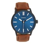 Oozoo Timepieces Herren Uhr in schwarz/blau| Armbanduhr Herren mit Lederarmband | Schöne Uhr für Männer | Edle Analog Herrenuhr (45mm Gehäuse) in rund C11401