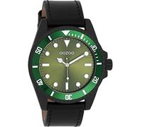 Oozoo Timepieces Herren Uhr in Schwarz Grün | Armbanduhr Herren mit Lederarmband | Hochwertige Uhr für Männer | Edle Analog Herrenuhr in rund C11117