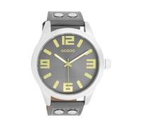 Oozoo Timepieces Herren Uhr in Silber/Dunkelgrau| Armbanduhr Herren mit Lederarmband | Hochwertige Uhr für Männer | Edle Analog Herrenuhr (46mm Gehäuse) in rund C1087