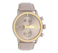 Oozoo - Timepieces Herren Uhr in Taupe/Gold metallic | Armbanduhr Herren mit Lederarmband | Moderne Uhr für Herren | Edle Analog Herrenuhr in rund C11315 (45mm Gehäuse)