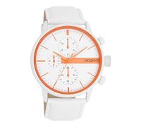 Oozoo - Timepieces Herren Uhr in Weiß/Flou Orange metallic | Armbanduhr Herren mit Lederarmband | Moderne Uhr für Herren | Edle Analog Herrenuhr in rund C11314 (45mm Gehäuse)