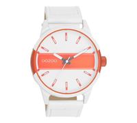 Oozoo Timepieces Herren Uhr in Weiß/Fluo Orange metallic| Armbanduhr Herren mit Lederarmband | Schöne Uhr für Männer | Edle Analog Herrenuhr (48mm Gehäuse) in rund C11316