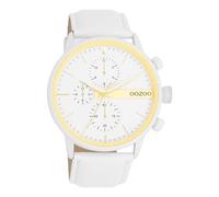 Oozoo - Timepieces Herren Uhr in Weiß/Gold metallic | Armbanduhr Herren mit Lederarmband | Moderne Uhr für Herren | Edle Analog Herrenuhr in rund C11313 (45mm Gehäuse)