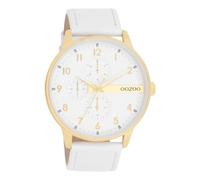Oozoo Timepieces Herren Uhr in White/Gold | Armbanduhr Herren mit Lederarmband | Schöne Uhr für Männer | Edle Analog Herrenuhr (45mm Gehäuse) in rund C11305