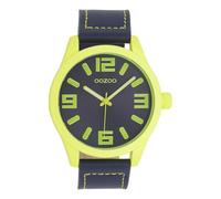 Oozoo Timepieces Unisex Uhr in neongrün/dunkelblau - Armbanduhr Unisex mit Lederarmband | Modische Uhr - Fashion Analog Unisexuhr in rund C0907