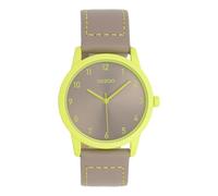 Oozoo Timepieces Unisex Uhr in neongrün/Taupe - Armbanduhr Unisex mit Lederarmband | Modische Uhr - Fashion Analog Unisexuhr in rund C11557