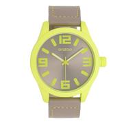 Oozoo Timepieces Unisex Uhr in neongrün/Taupe - Armbanduhr Unisex mit Lederarmband | Modische Uhr - Fashion Analog Unisexuhr in rund C0904