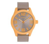 Oozoo Timepieces Unisex Uhr in Neonorange/Taupe - Armbanduhr Unisex mit Lederarmband | Modische Uhr - Fashion Analog Unisexuhr in rund C0905