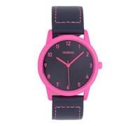 Oozoo Timepieces Unisex Uhr in neonpink/dunkelblau - Armbanduhr Unisex mit Lederarmband | Modische Uhr - Fashion Analog Unisexuhr in rund C11559