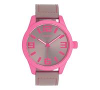 Oozoo Timepieces Unisex Uhr in neonpink/Taupe - Armbanduhr Unisex mit Lederarmband | Modische Uhr - Fashion Analog Unisexuhr in rund C0906