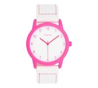 Oozoo Timepieces Unisex Uhr in neonpink/weiß - Armbanduhr Unisex mit Lederarmband | Modische Uhr - Fashion Analog Unisexuhr in rund C11555