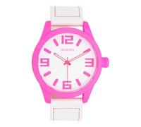 Oozoo Timepieces Unisex Uhr in neonpink/weiß - Armbanduhr Unisex mit Lederarmband | Modische Uhr - Fashion Analog Unisexuhr in rund C0903