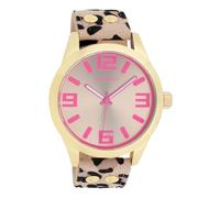 Oozoo Timepieces XL 46 mm Unisex Uhr in Leopard/Taupe/Pink - Armbanduhr Unisex mit Lederarmband | Hochwertige Uhr - Edle Analog Unisexuhr in rund C1099