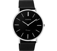 Oozoo Vintage Armbanduhr mit Edelstahl Milanaiseband 40 MM Schwarz/Silberfarben C8865