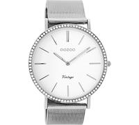 Oozoo Vintage Armbanduhr mit Edelstahl Milanaiseband 40 MM Strass/Weiß/Silberfarben C8890