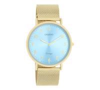 Oozoo Vintage Damen Uhr Gold/Hellblau | Armbanduhr Damen mit Mesharmband | Moderne Uhr für Frauen | Edle Analog Damenuhr in rund C20343 (40mm Gehäuse)