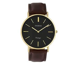 Oozoo Vintage Damenuhr Lederband 40 MM Goldfarben/Schwarz/Dunkelbraun C9833