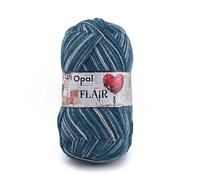 Opal Flair 4-fädiges Garn - Wollmischung, zum Stricken von warmen Socken, Pullovern, Mützen, Handschuhen und Schals, 11485 Blau/Grau, 1 x 100g