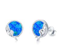 Opal Ohrringe 925 Sterling Silber Meerjungfrau Blau Opal Ohrstecker rund Hypoallergen Ohrstecker Opal Schmuck für Damen Mädchen Kinder -8 mm