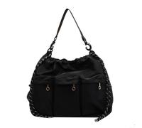 Opatiny Damen-Nylon-Eimertasche mit Kordelzug, Multi-Pocket-Crossbody-Umhängetasche, Handtasche, für große Kapazität, für den täglichen Gebrauch, Reisen, Party, Schwarz, 41 x 32 x 17 cm