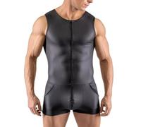 Opatiny Herren Ärmelloser Wetlook Lackleder Bodysuit Jumpsuit Clubwear Kostüm Herren in schwarz