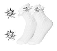 OPEIXSAYKOC Trachtensocken Damen mit Edelweiß-Pin, Socken mit rüschen damen, Oktoberfest Strümpfe, Rüschen socken, Trachten Socken für Damen, Oktoberfest Volksfest Tracht Landhaus Bierfest
