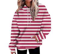 Open Front Faux Coat Übergroße Hoodies für Damen, gestreift, Übergröße, Sweatshirts, langärmelig, Pullover, Herbstkleidung mit Pullover Gestreift Damen (Red, XXXXXXL)