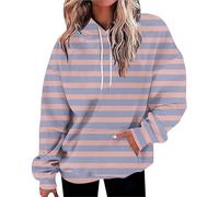 Open Front Faux Coat Übergroße Hoodies für Damen, gestreift, Übergröße, Sweatshirts, langärmelig, Pullover, Herbstkleidung mit Pullover Gestreift Damen (Purple, XXL)