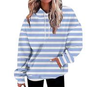 Open Front Faux Coat Übergroße Hoodies für Damen, gestreift, Übergröße, Sweatshirts, langärmelig, Pullover, Herbstkleidung mit Pullover Gestreift Damen (Light Blue, XXXXL)