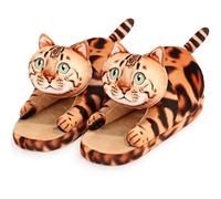 Openhahaha Lustige Katzen Hausschuhe Damen & Herren,Winter Warme Pantoffeln Tiere PlüSch,Rutschfeste HüTtenschuhe,Cat Slippers Kuschelige.Katzenliebhaber Geschenke FüR Frauen（Leopard）