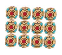 Operitacx 12 Stück Tibetan Buddhist Spacer Beads aus Messing mit Großem Loch Ethnische Nepal-stil Schmuckperlen für DIY Armband Halskette Schlüsselanhänger Basteln Vielseitige Buddhistische