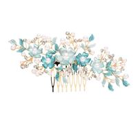 Operitacx Blumen Haarkamm mit Strass und Perlen, Eleganter Haar Schmuck | Leichtes Legierungsdesign, Blaues Rosenmotiv, für Geflochtenes und Lockiges Haar bei Ball und Brautjungfern
