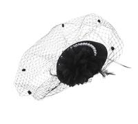 Operitacx Schwarzer Damen Minihut mit Perlen und Netzschleier Leichter Vintage Fascinator für Elegante Abendveranstaltungen und Kirchliche Anlässe aus Polyester Gefertigt