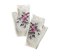 Opexicos 2 Teile/1 paar Handgemachte Stickerei Handschuhe Frauen Strickhandschuhe Blume Handschuhe Hand Strick Fingerlose Erwachsene Handschuhe Weiß, Weiss/opulenter Garten, Einheitsgröße