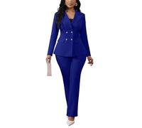 Ophestin 2-teiliges Damenanzug-Set, Hosenanzüge, elegante Business-Casual-Outfits, langärmelig, Blazer, Hosenanzüge, Set, Arbeit, Büro, Königsblau, X-Groß