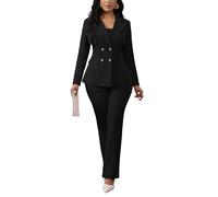 Ophestin 2-teiliges Damenanzug-Set, Hosenanzüge, elegante Business-Casual-Outfits, langärmelig, Blazer, Hosenanzüge, Set, Arbeit, Büro, Schwarz, Klein
