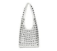 Ophlid Stilvolle Hobo-Tasche mit Nieten, Y2K Nieten, Bucket-Tasche für Damen, Trendige Kleine Schulter-Tragetasche, Handtasche, Weiss/opulenter Garten, Small