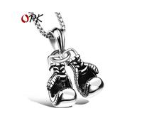 OPK Retro-Fitness-Boxhandschuhe, Halskette aus Titanstahl, Schriftzug, aggressiver Punk-Anhänger