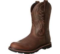 OPPOQ Herren-Western-Cowboystiefel aus Leder mit quadratischer Zehenpartie, mittelhoher, lässiger Arbeitsstiefel, bestickter Country-Stiefel aus Leder, Moderne, traditionell bestickte,Braun,41