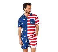 OppoSuits 2-teiliges Hawaii Sommer-Set für Herren - USA-Flaggen-Strand-Bademode - Inklusive Kurzärmligem Hemd und Shorts