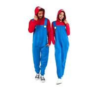 OppoSuits Adult Unisex Mario Onesie - Nintendo One-Piece Pyjamas - Loose Fit - Inklusive Taschen - Rot und Blau