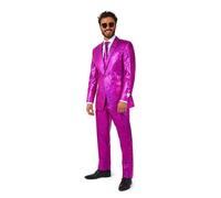 OppoSuits Anzug für Herren - Silvester Party Kostüm - Holografisches Karo Silber - Inklusive Blazer, Hose, Krawatte, Peppy Pink, 19, Peppy Pink, 50