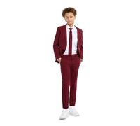 OppoSuits Anzug für Teenager-Jungen, Blazing Burgund, einfarbig - Abschlussball- und Hochzeitsfeier-Outfit - einschließlich Blazer, Hose und Krawatte - Rot