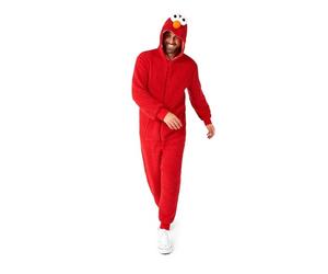 OppoSuits Erwachsene Unisex Elmo Onesie - Sesamstraße Einteiliger Schlafanzug - Lose Passform - Inklusive Taschen - Rot
