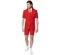 OppoSuits Herren Men Suit Business-Anzug Hosen-Set Inklusive Shorts, Kurzarmjacke & Krawatte, Red Devil, 52 EU