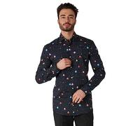OppoSuits Herren PAC-Man™ Shirt - Retro Gaming Outfit - Inklusive 1 Button-Up Shirt - Schwarz - Langärmliges
