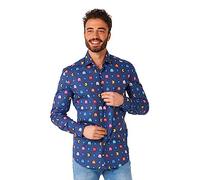 OppoSuits Herren Pixel Pac-Man™ Shirt - Retro Gaming Outfit - Inklusive 1 Button-Up Shirt - Blau - Langärmliges