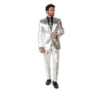 OppoSuits Fun Ugly Christmas Suits for Men - Full Suit: Jacket, Pants & Tie, Silbern glänzend, 56